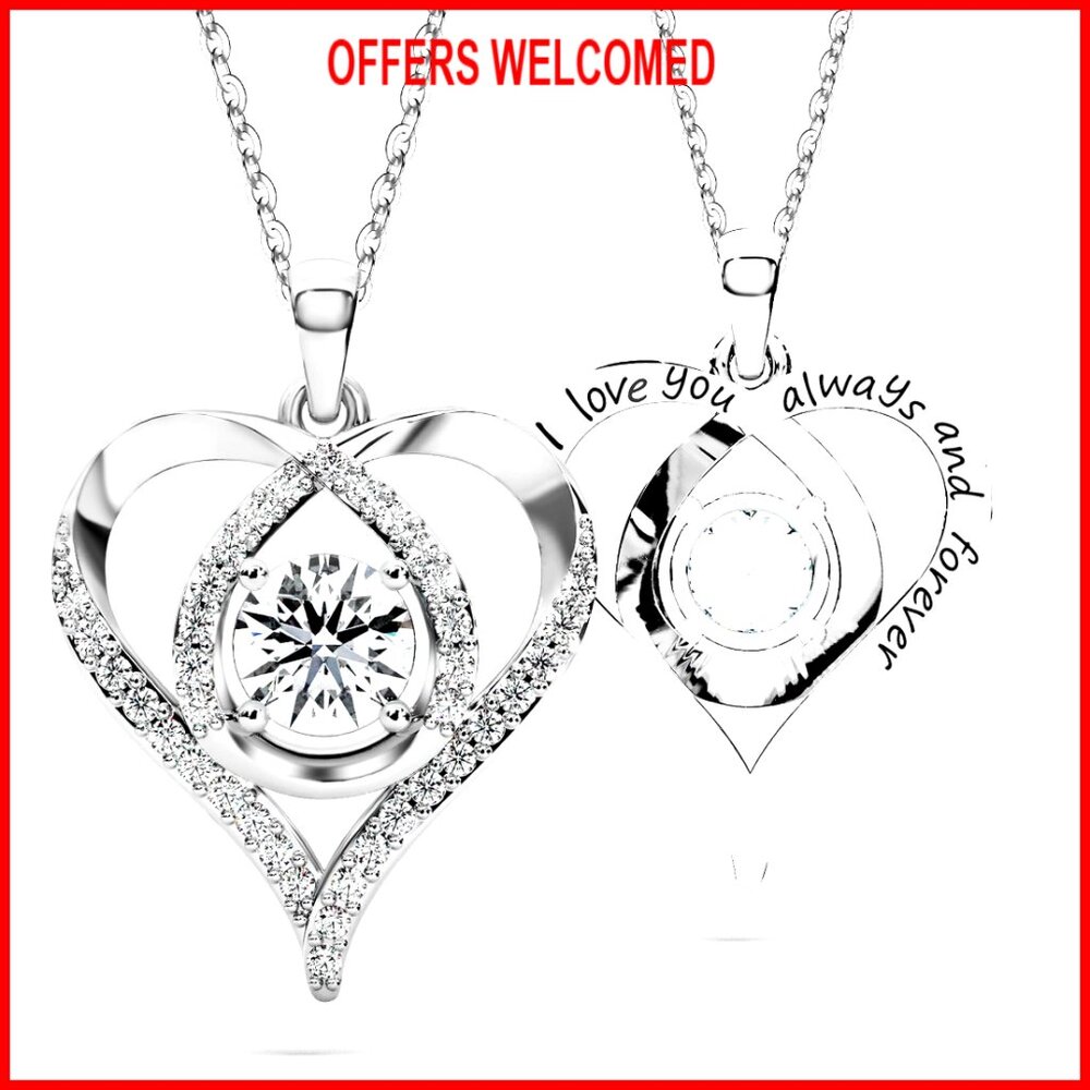 S925 Sterling Silver Heart Pendant Necklace With Moissanite Gem